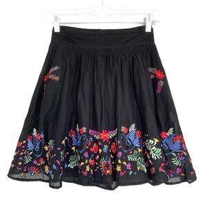 VINTAGE Folk Boho Floral & Dove Embroidered High Waisted Skater Skirt